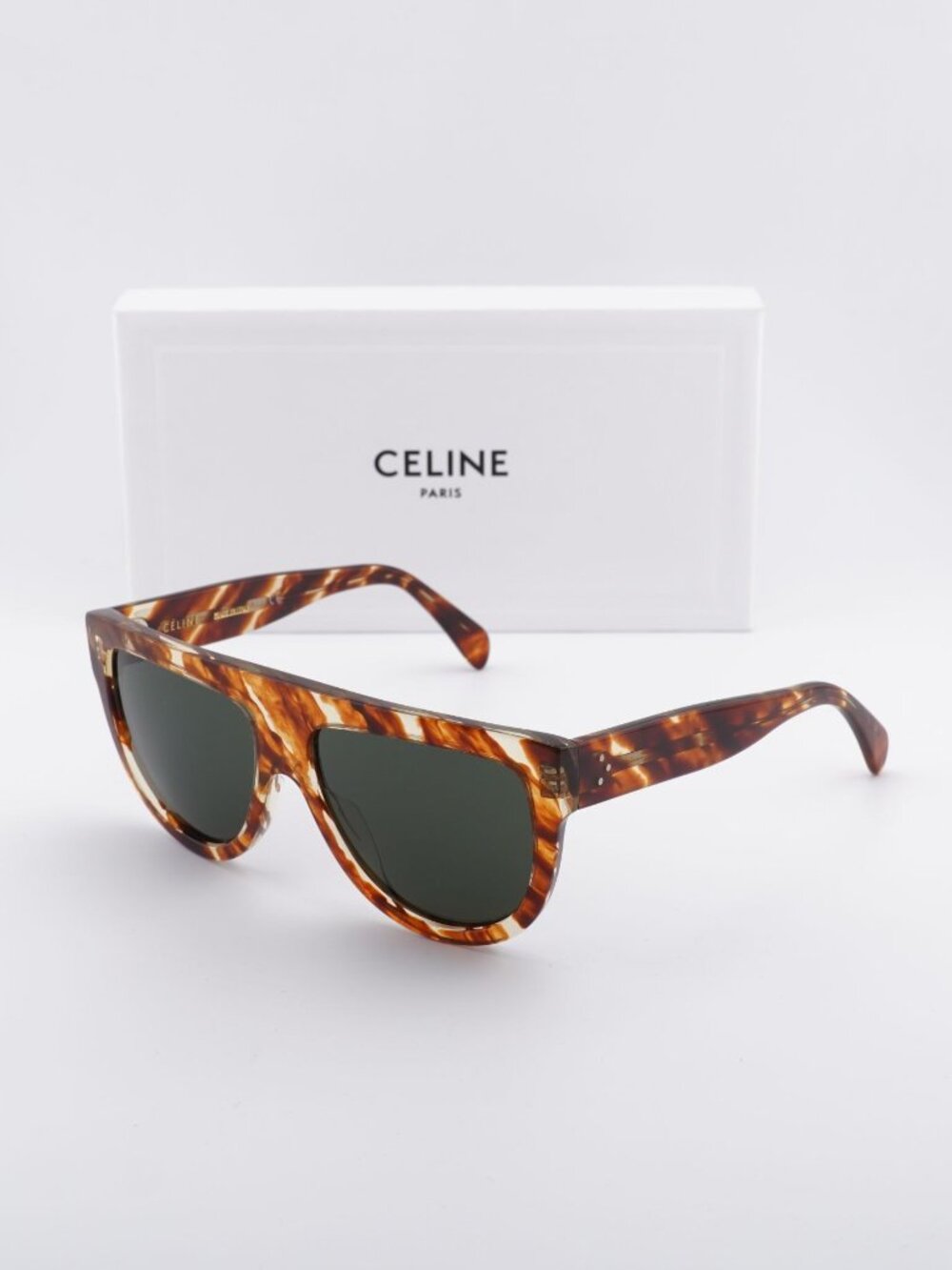 Celine CL40001I 56N Flat-Top Sunglasses - Brown / Green